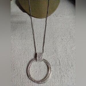 Lia Sophia silvertone crystal circles pendant triple snake chain necklace